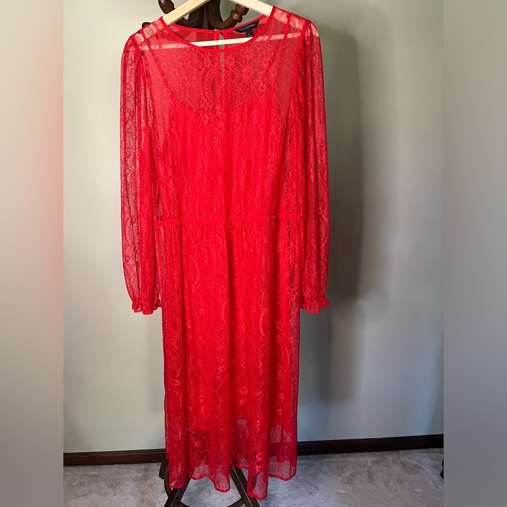 Banana Republic Long Sleeve Red Lace Dress